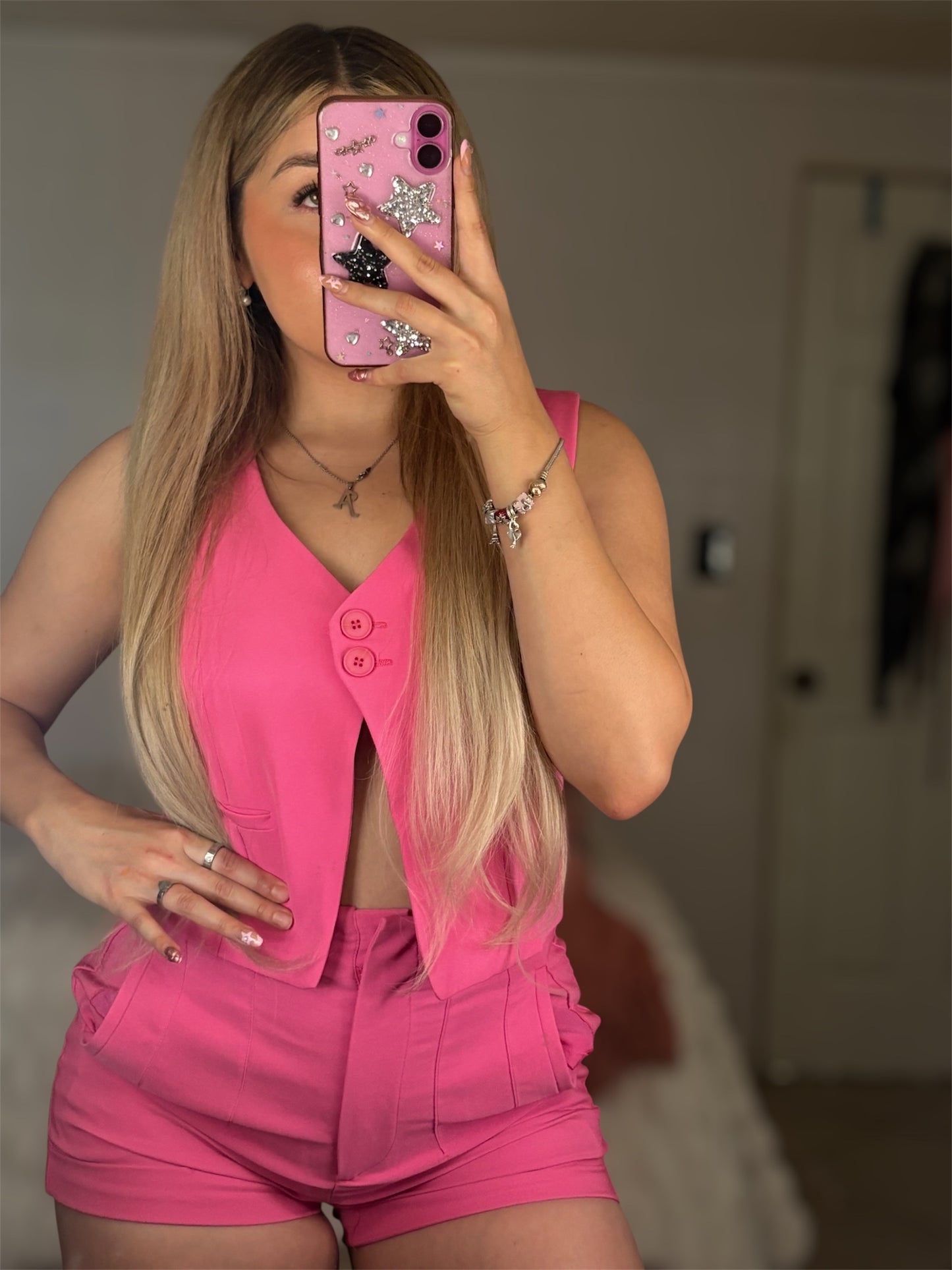 Pink matching vest set
