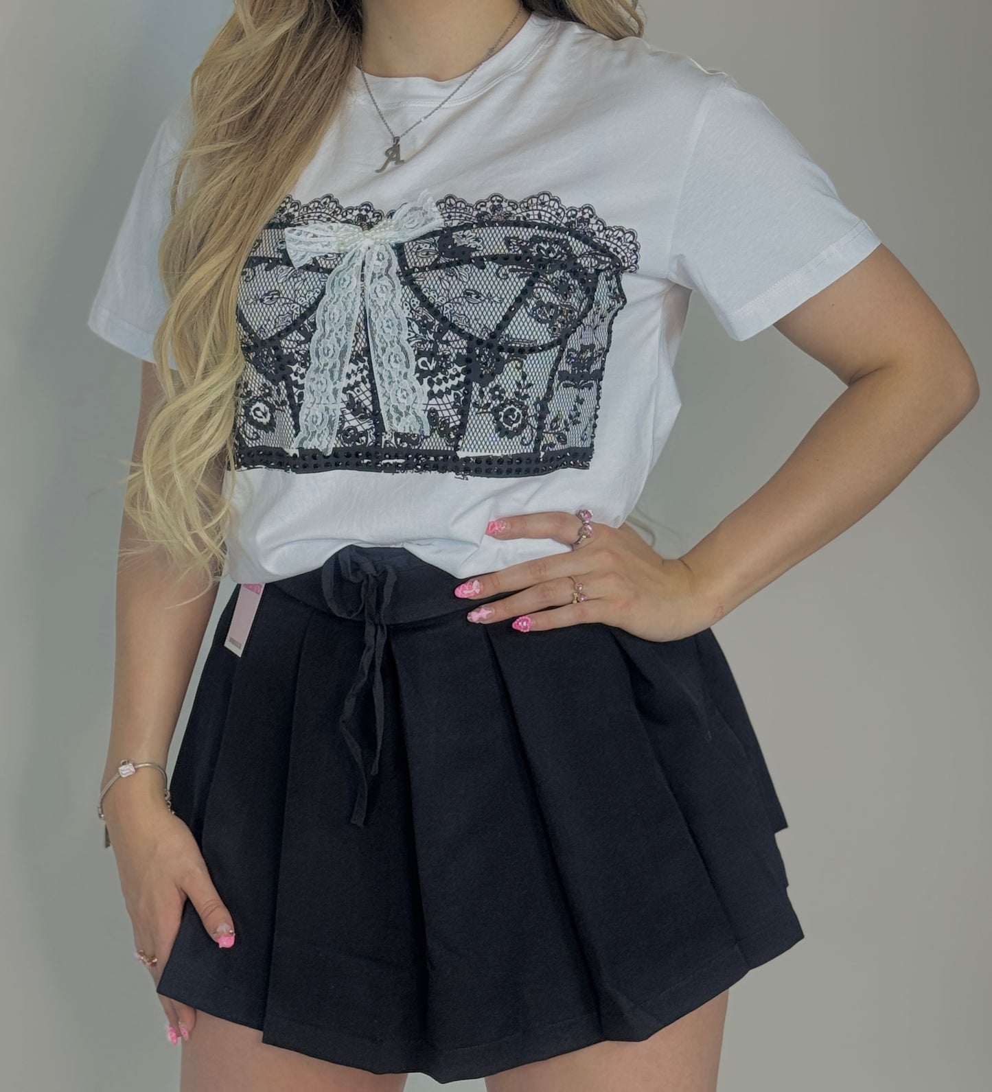 White corset design tee