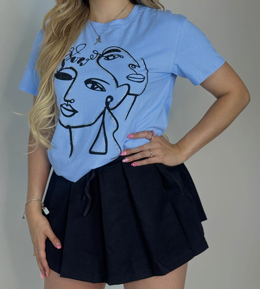 Blue abstract art top